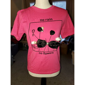 "No rain" "No flowers" Black & Pink T-shirt Floral Applique